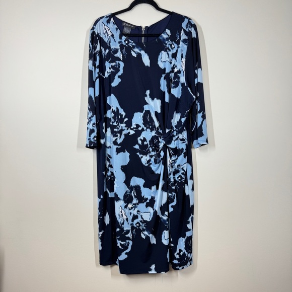 INC International Concepts Asymmetrical 3/4 Sleeves Blue Printed Dress Size 3x - Picture 3 of 14